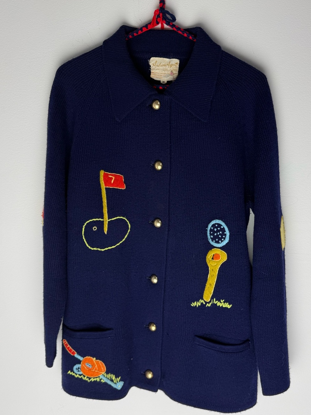 Vintage Navy Knit Embroidered Golf Motif cardigan